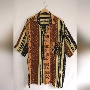 Men's Tribal Pattern Brown and Black Striped Shirt Size 3XL